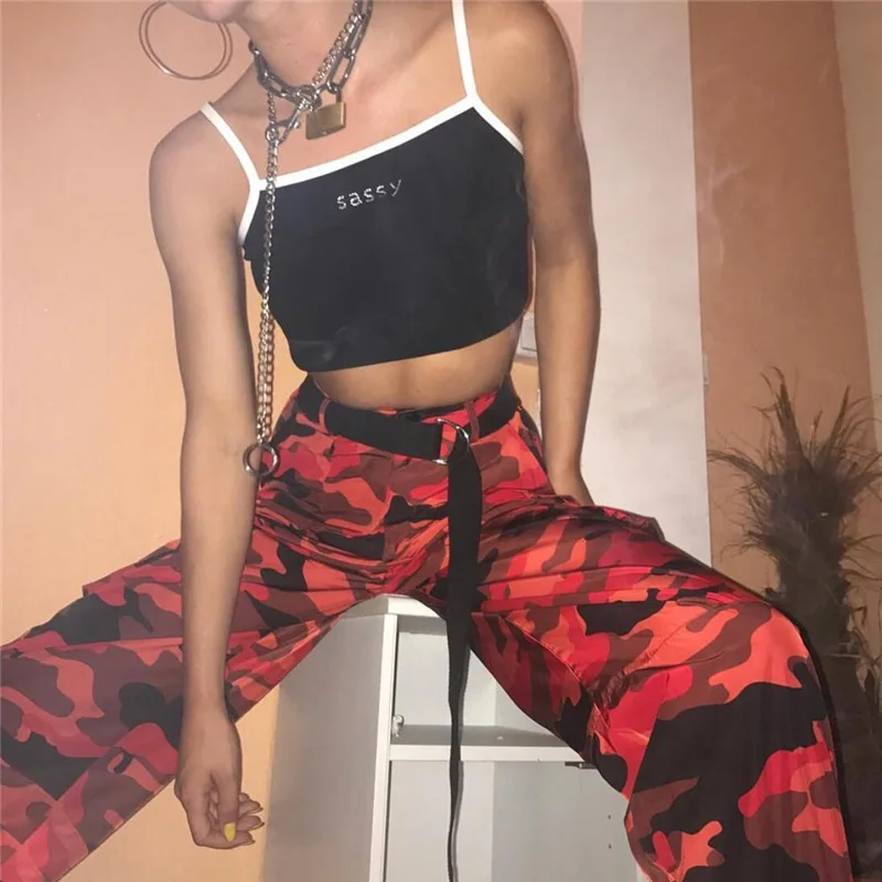 Fashion Zipper Camouflage Pants Loose High Waist Pockets Camo Trousers Button Full Length Military Cargo for Women | Женская одежда