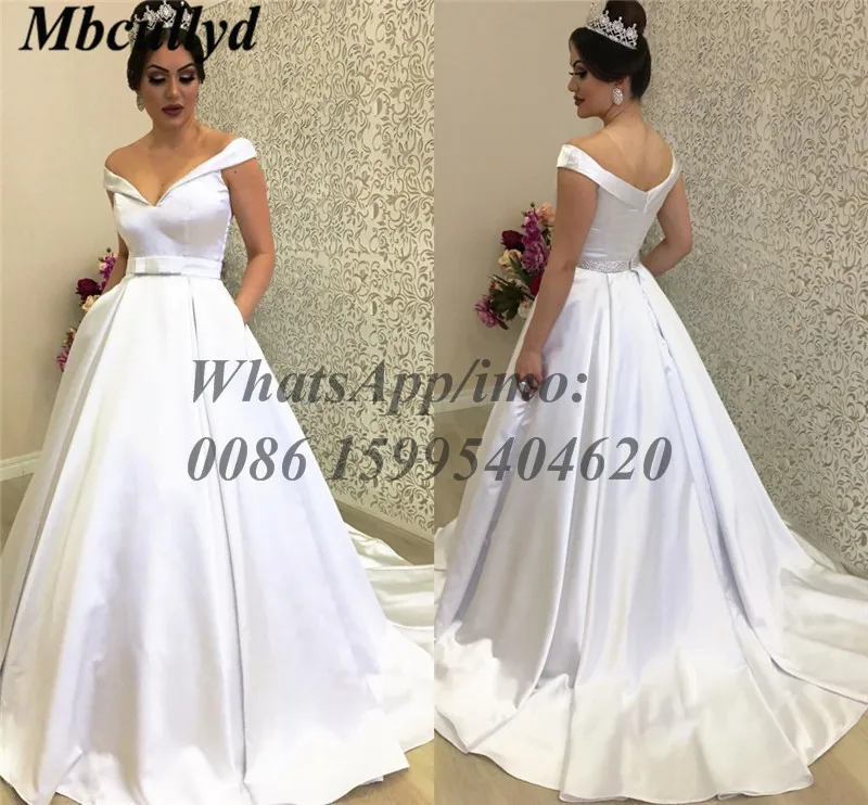 Свадебное платье с открытыми плечами Mbcullyd роскошное атласное блестящее