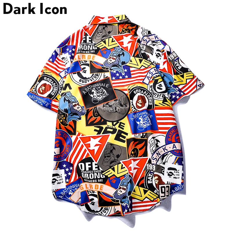 Мужская рубашка с отложным воротником Dark Icon 3D принтом коротким рукавом в стиле