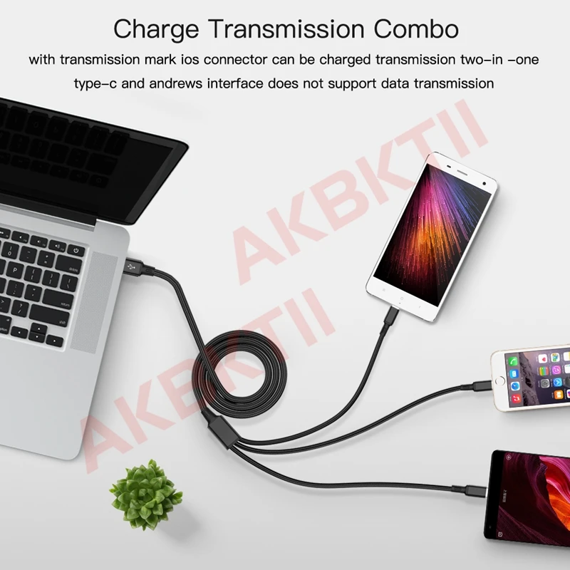 AKBKTII usb-кабель для зарядки iPhone XS X 8 7 3 в 1 кабель Micro USB C type samsung note 10 S10 S9 S8 | Мобильные