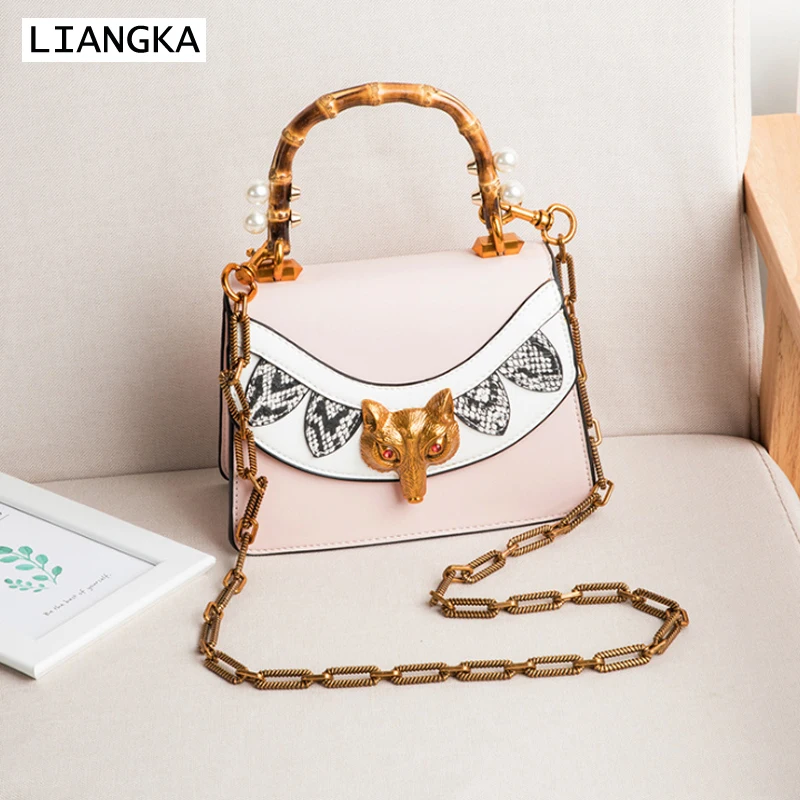 LIANGKA Роскошная металлическая Лисья ГОЛОВА Сумка из искусственной кожи с