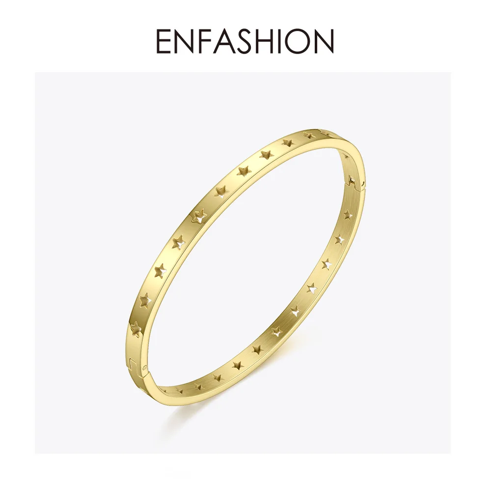 ENFASHION Hollow Stars Bangles& Bracelets For Women Gold Color Stainless Steel Cuff Bracelets Friends Gifts Jewelry BM192011