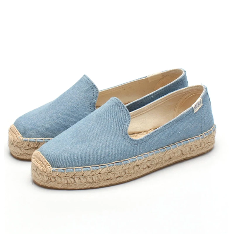 

women 2019 Cavans flat platform espadrilles Lady casual rubber outsole shoes Women Off-duty days flax straw thick soled shoes