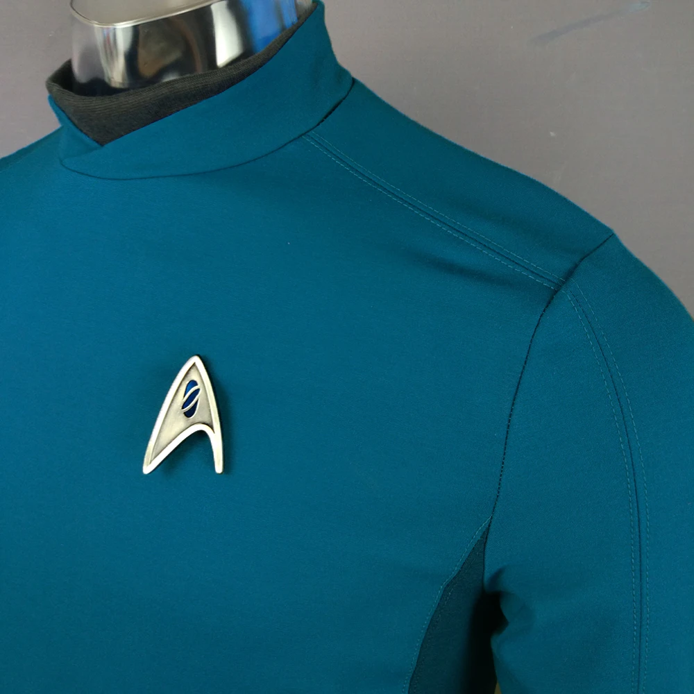 Startreks Beyond Sulu Cospaly Костюм ST Blue униформа для взрослых мужчин Хэллоуин Косплей Костюм Бесплатный значок