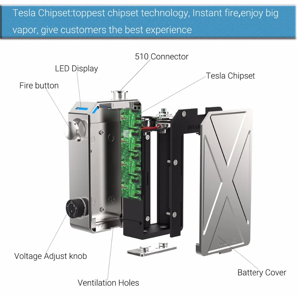 Оригинал Тесла Invader 3 III 240 Вт поле Mod испаритель для 510 темы электронных сигарет vape
