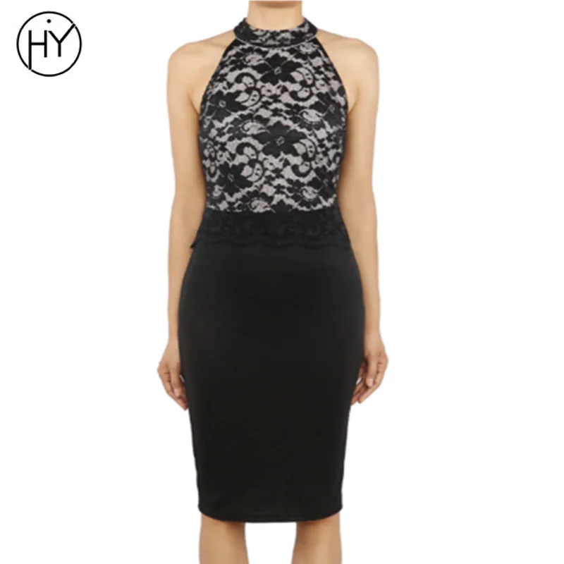 Women Bandage Dress Black Lace Office Lady Patchwork Sleeveless Summer Party Dresses 2018 New Arrival | Женская одежда