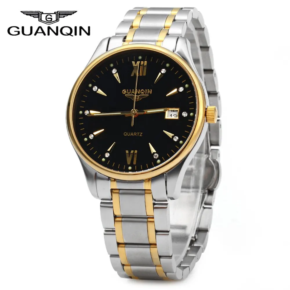 GUANQIN Для мужчин Календари горный хрусталь световой Кварцевые часы с 30 м