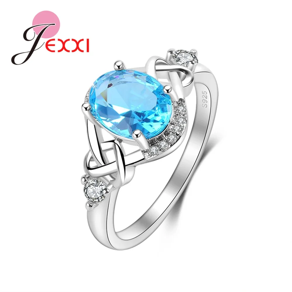 

Exquisite Blue Crystal Wedding Rings Fashion 925 Sterling Silver Engagement Promise Ring Jewelry High Quality Bague Femme