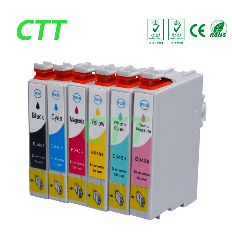 6 шт. совместимый для T0481 T0486 Epson Stylus Photo R200 R220 R300 R300M R320 R340 RX500 RX600 RX620 с чип |