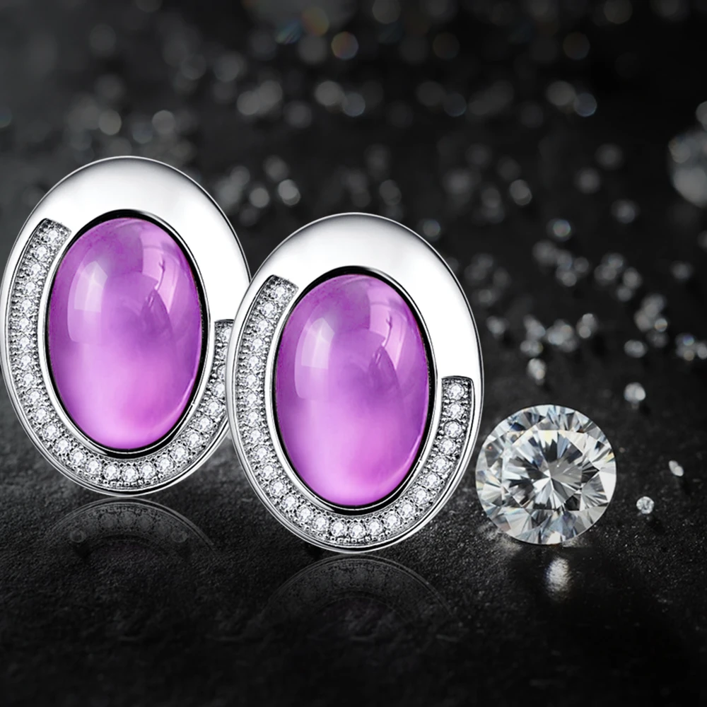 J.C For Female Oval Cut Amethyst &amp Emerald Topaz Delicate Earrings Real Solid 925 Sterling Silver Fine Jewelry Gift | Украшения и