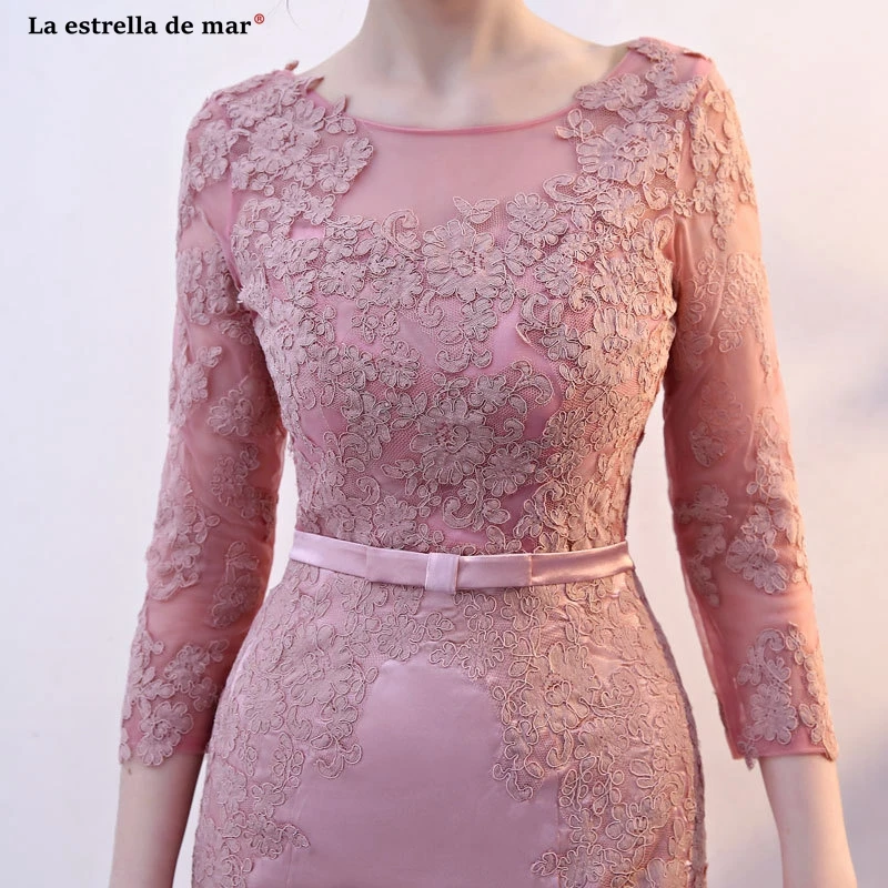 Vestido madrinha2019 Новое Кружевное Сексуальное розовое платье подружки невесты с длинными рукавами с русалочкой, длинное sukienka druhna pretty brautjungfernkl