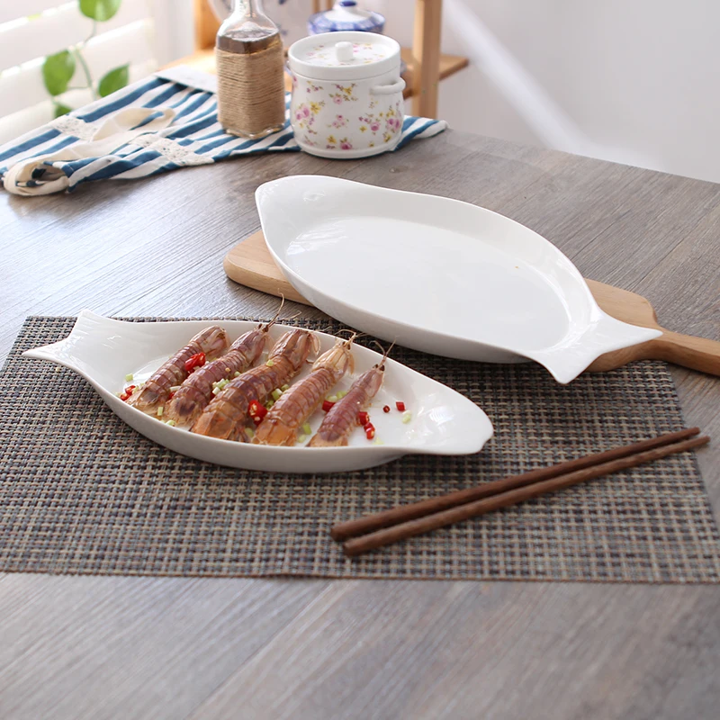 Однотонные белые тарелки блюдо для рыбы костяные китайские керамические большой