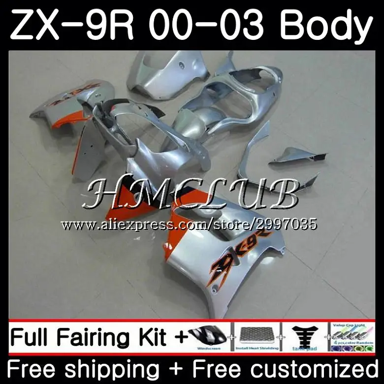 

Body For KAWASAKI NINJA ZX 9R 9 R 900 Silver orange ZX-9R 2000 2001 2002 2003 62HC.17 ZX900 900CC ZX9 R ZX9R 00 01 02 03 Fairing