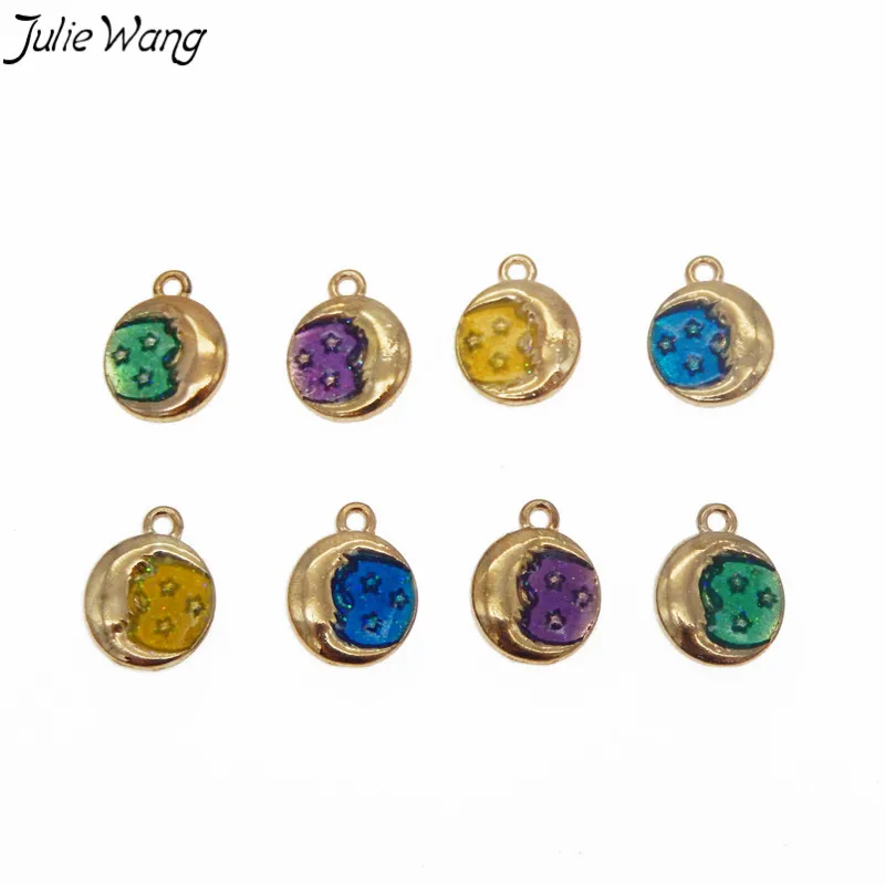 Julie Wang 8 шт. двухсторонний блестящий золотой цвет полумесяц красочная эмаль со