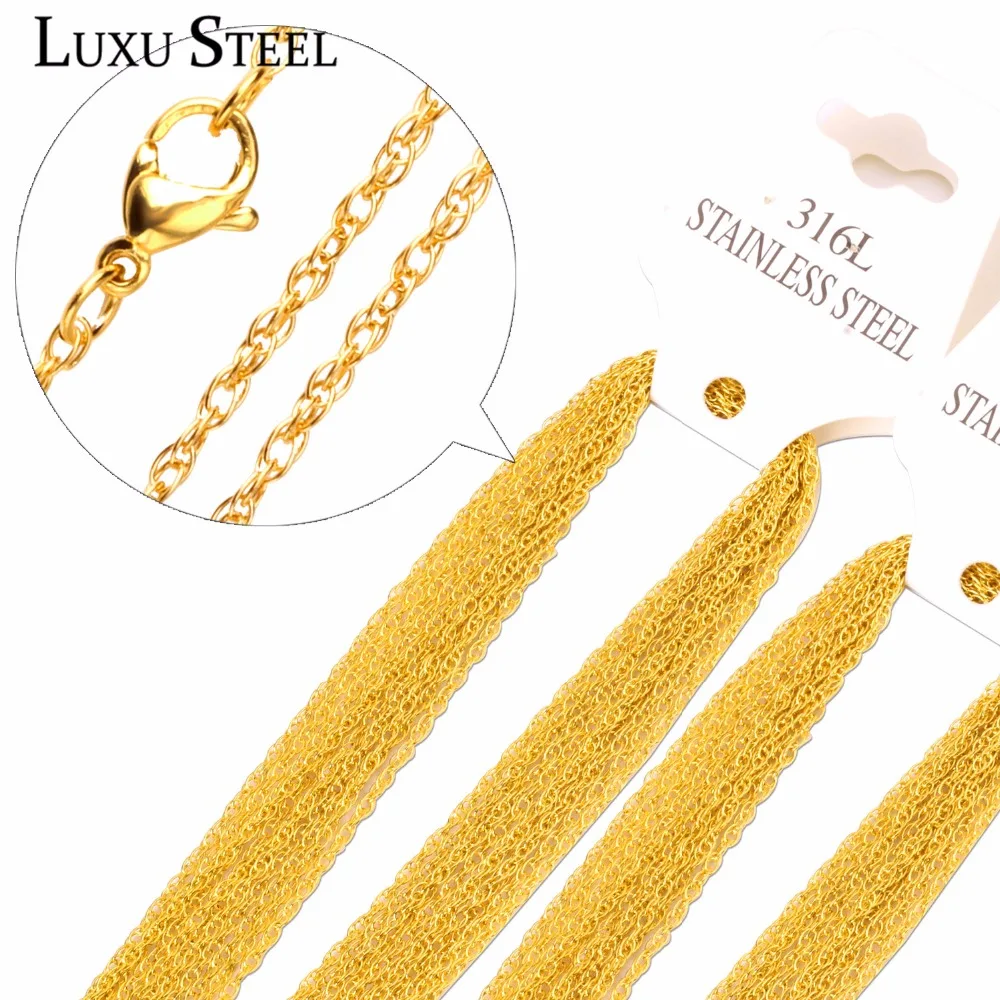 

LUXUSTEEL 10pcs/lot Necklaces 18inch To 14inch Stainless Steel Steel Gold Color Rolo Chain Necklaces For Pendants Wholesale