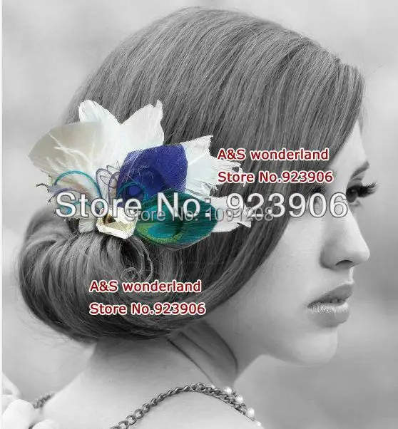 blue TURQUOISE peacock feather hair clip Feather bridal piece women's fashion accessory 6pcs/lot | Украшения и аксессуары