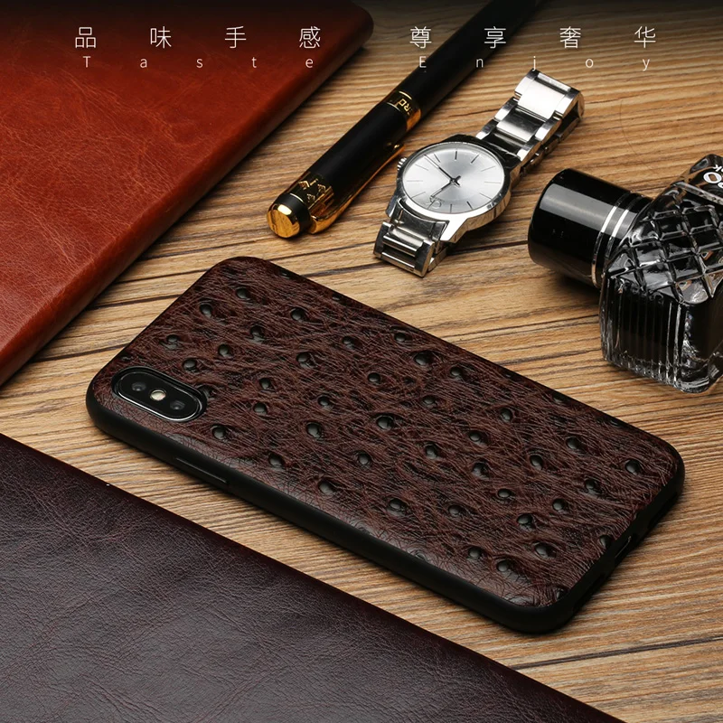 

Luxury Genuine Leather Ostrich Case for iPhone x xr xs max 8 Plus 14 11 13 12 pro max silicone full protective fundas coque