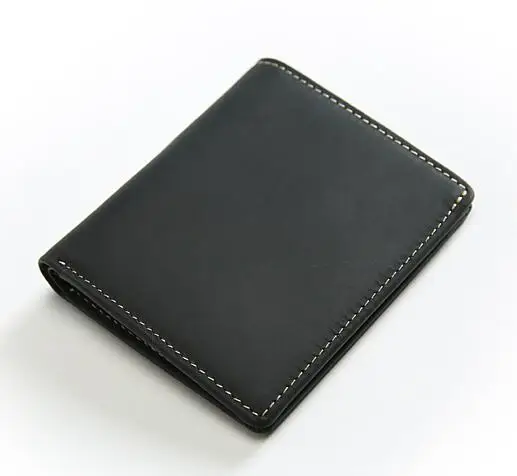 Black Мужской кошелек SIMLINE из натуральной коровьей кожи, Ретро стиль, ручная работа, Crazy Horse, Воловья кожа, короткие тонкие кошельки, кошелек, кредитный держатель для карт для мужчин - Цвет: Black