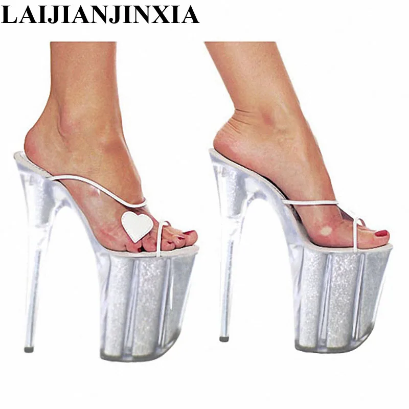

LAIJIANJINXIA 20 CM High Heels Slippers Club Night Sexy Pole Dancing Shoes Platform Women Shoes Thin Heels Dance Shoes E-084