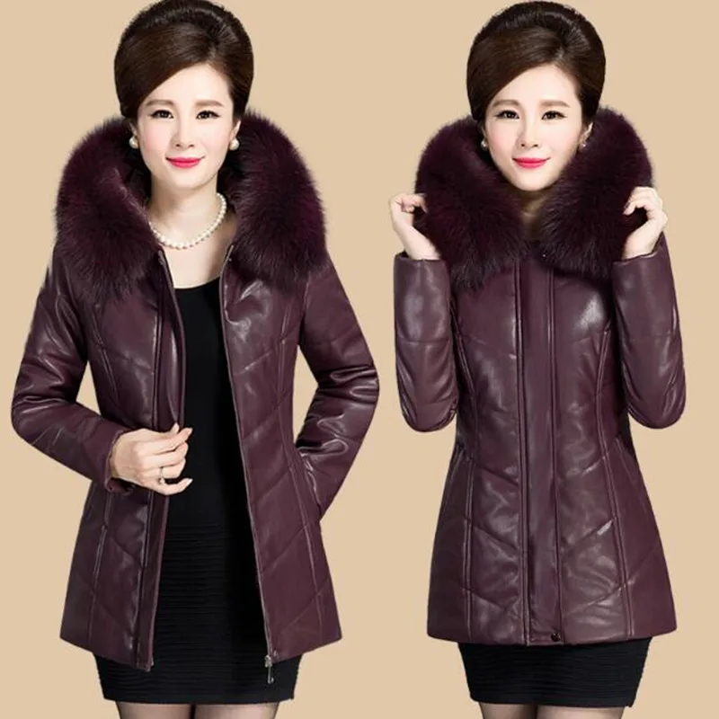 Женское пальто среднего возраста зимняя кожаная куртка с хлопковой подкладкой
