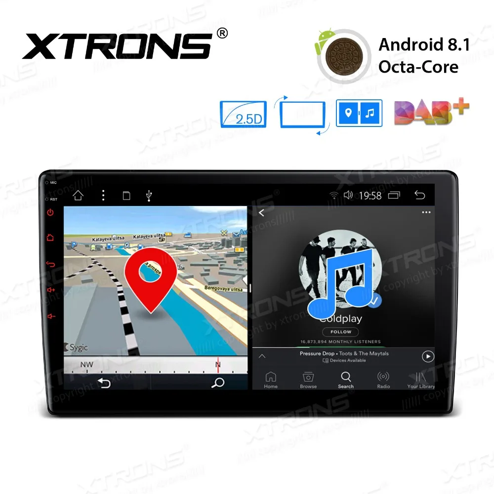 XTRONS 1 2 Din Универсальный 10," Android 8,1 радио 32 Гб Поворотная Лицевая панель 2.5D изогнутый экран автомобильный стерео плеер gps OBD без DVD
