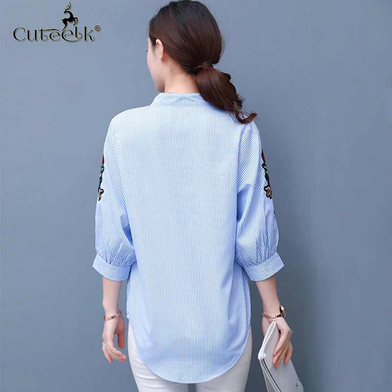 Плюс Размер 5XL 2017 Blusas Мода Полосы V образным Вырезом Женщины Блузка Цветочные