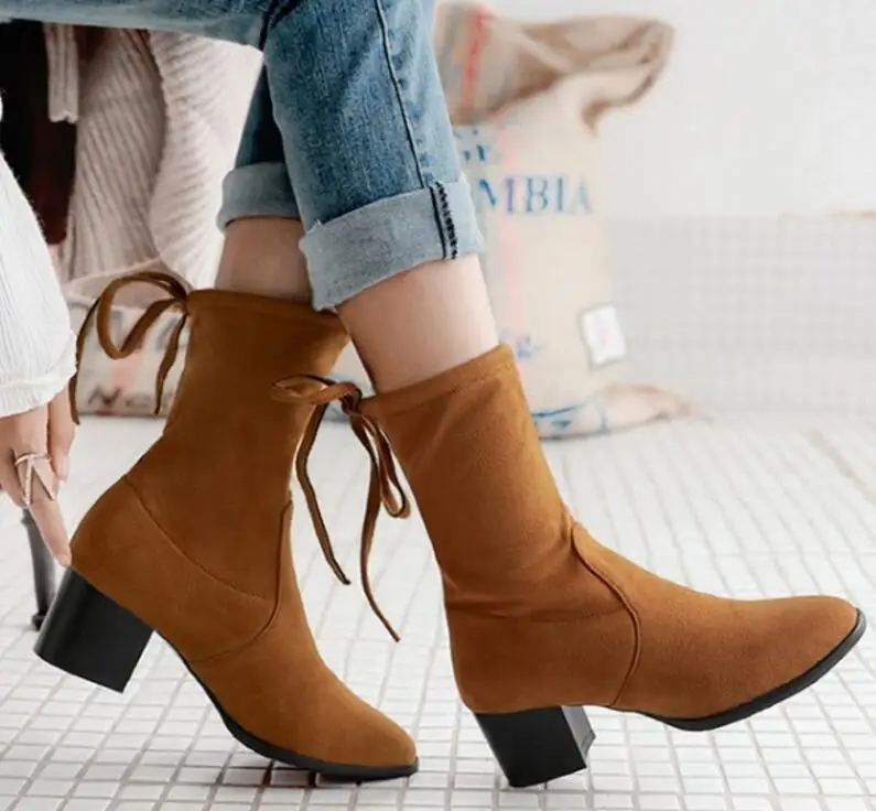Sapato feminino Женские ботинки до середины икры женская обувь квадратный Обувь на