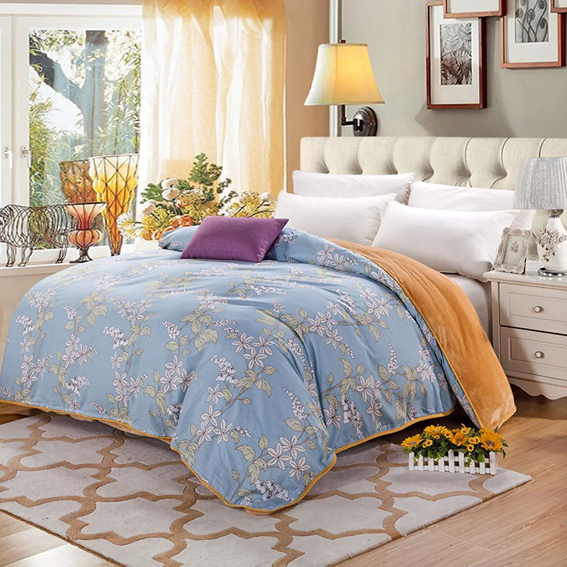 

AB side bedding duvet cover Flannel Fleece + 100% cotton single Comforter cover 1pc printed quilt cover winter bedcover blanket