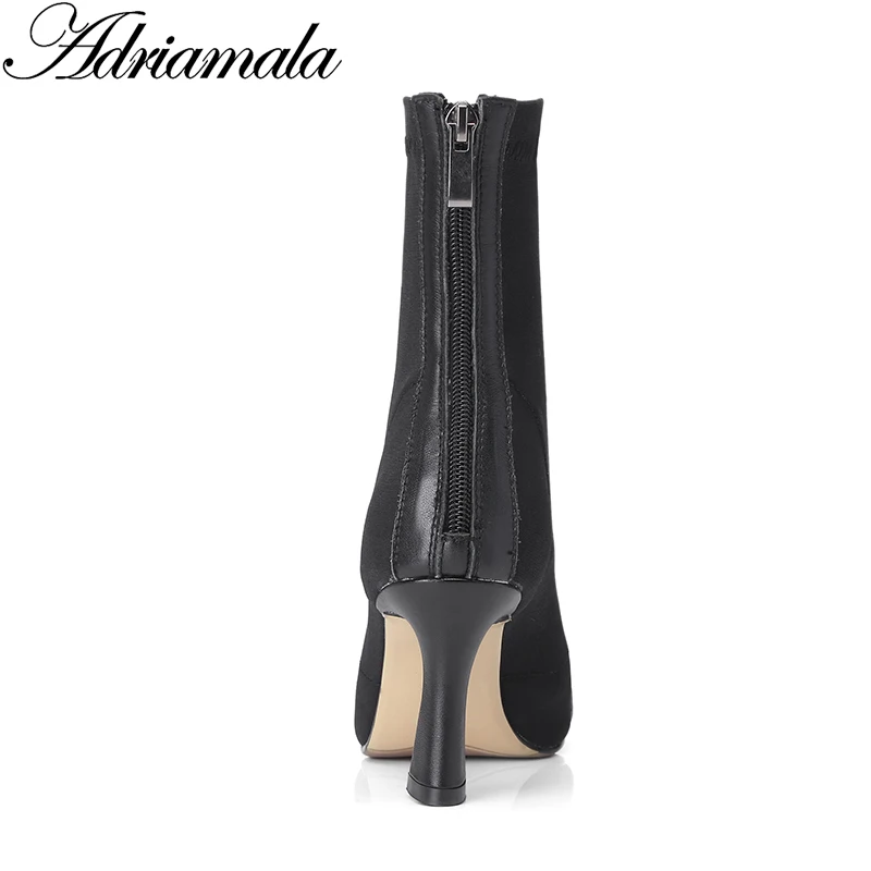 2018 женские сапоги на высоком каблуке из эластичной ткани до середины икры с