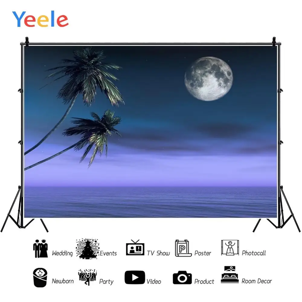 Yeele Night Dusk Moon Palm Tree Seaside Summer Photography Backgrounds Customized Photographic Backdrops for Photo Studio | Электроника