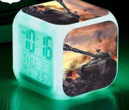 Зеленый 7 цветов, цифровые часы World of Tanks, светодиодный Будильник, игровой персонаж, reloj despertador, светящиеся часы для мальчиков и девочек, подарки на Рождество - Цвет: Зеленый