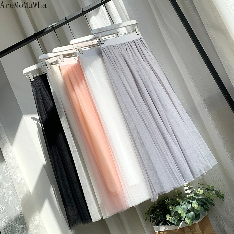 

AreMoMuWha Mesh Skirt Long Section 2019 Spring Summer Women's New Skirt Princess High Waist Skirt A Word Very Fairy Skirt MH289