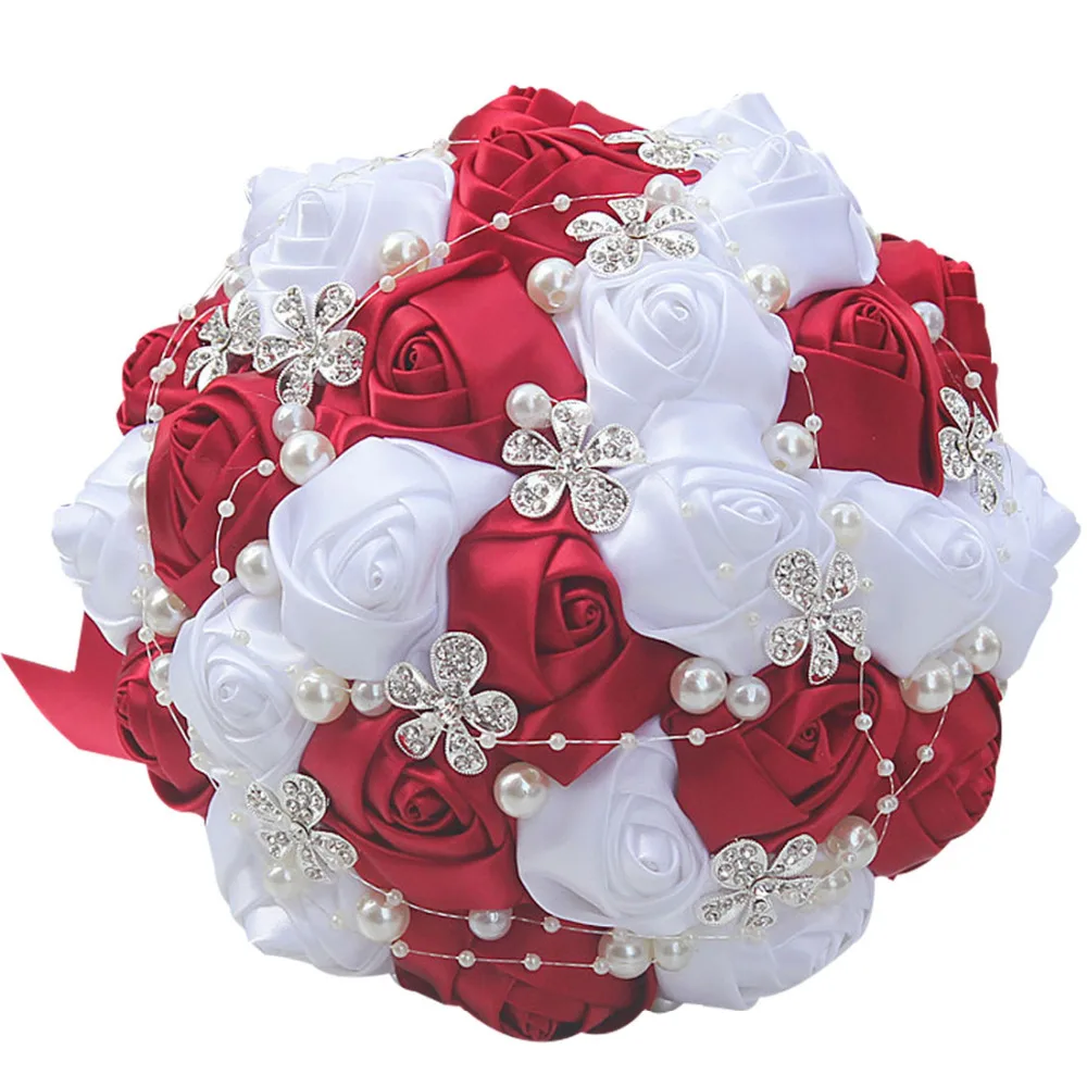 

Handmade Wedding Flower Bouquets Bridal Bridesmaid Bouquet Table Home Decoration Bride Hand Holding Flower Satin Rose Bouquet