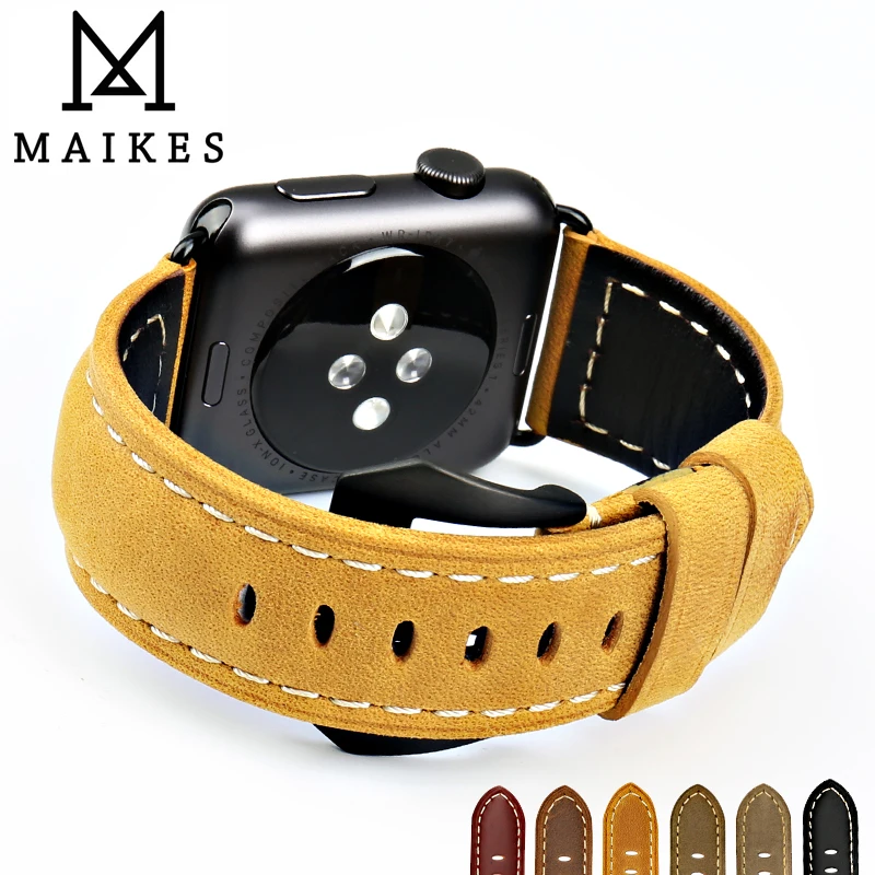 MAIKES Genuine Leather Watchband For Apple Watch Strap 42mm 38mm iWatch & Apple Watch Band 44mm 40mmSeries 1 / 2 / 3 / 4