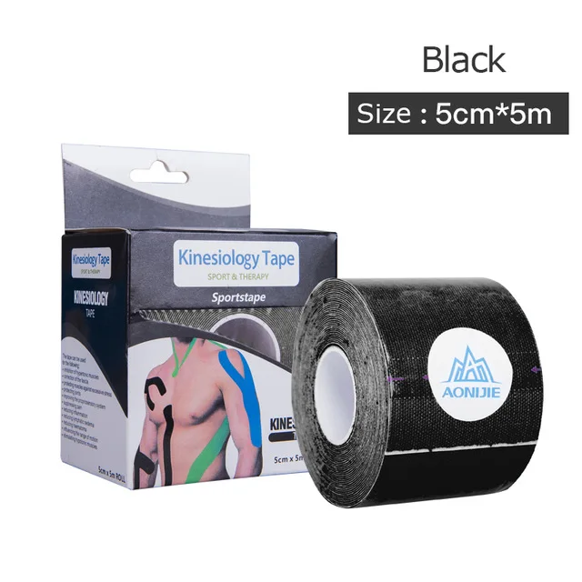 black AONIJIE 5 м* 5 см эластичная кинезиологическая лента бинт рулон Спорт физио мышечная боль уход напряжение травма Поддержка тренажерный зал терапевтический E4112 - Цвет: black