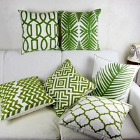 green embroidery cushion cover geometric leaves moroccan pillow case with embroidered for sofa seat simple home decor 4545cm