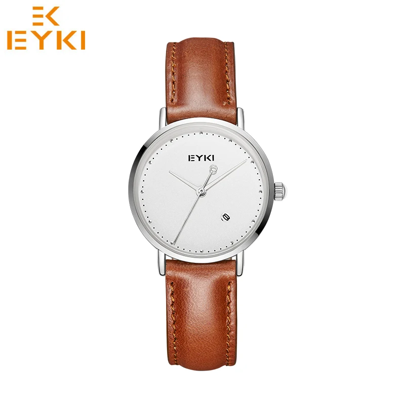 EYKI Relogio feminino masculino Топ бренд класса люкс ультра тонкие часы для влюбленных платье часы кварцевые кожа для мужчин женщин часы Подарочная коробка - Цвет: E1102S-DZ2WZW-Women