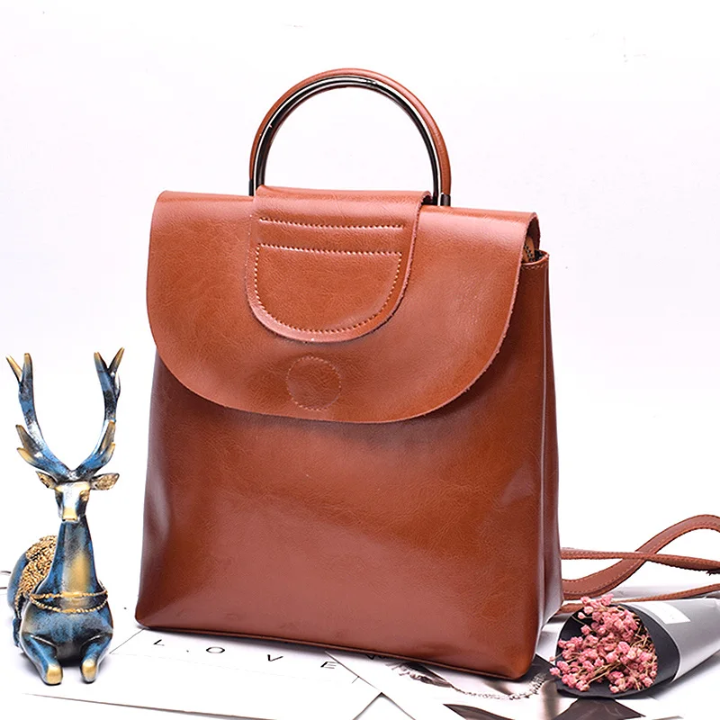 Женский рюкзак из натуральной яловой кожи вместительный школьный с воском