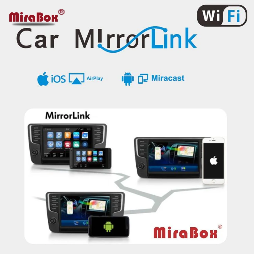 MiraBox Wireless Display Car Wifi Mirrorlink Box Support 5G+2.4G IOS Andriod PC With CVBS+HDMI AllShare Cast Screen Mirroring |