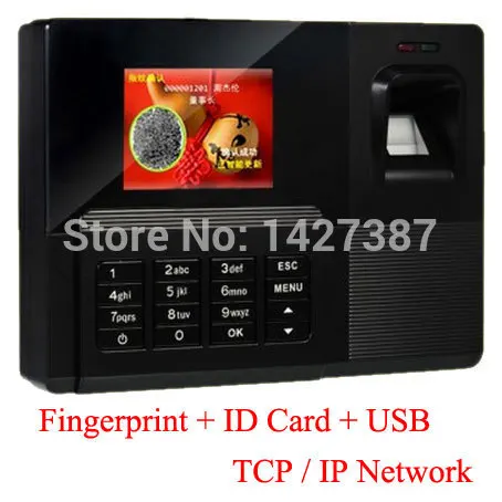 Биометрический отпечаток пальца Посещаемость Время Часы + ID кард ридер TCPIP USB
