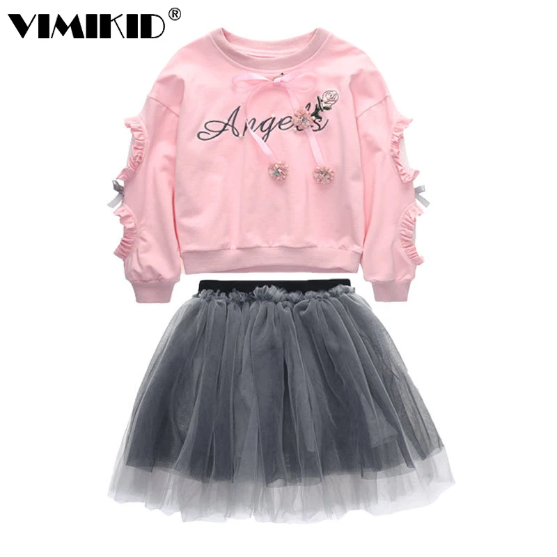 VIMIKID/новый комплект одежды для девочек футболка с длинным рукавом трикотажная