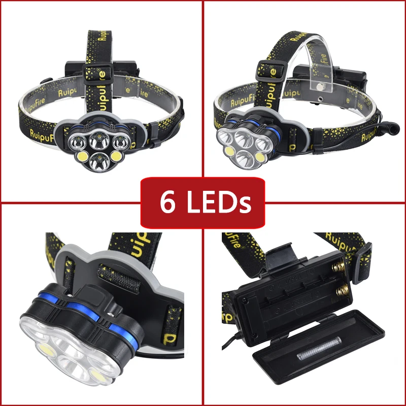 Z20 Litwod фар KC08 8 светодиодные фары 2* T6+ 4* Q5+ 2* COB высокой мощности налобный фонарь Регулируемый фонарик переднего света Фонарь для кемпинга