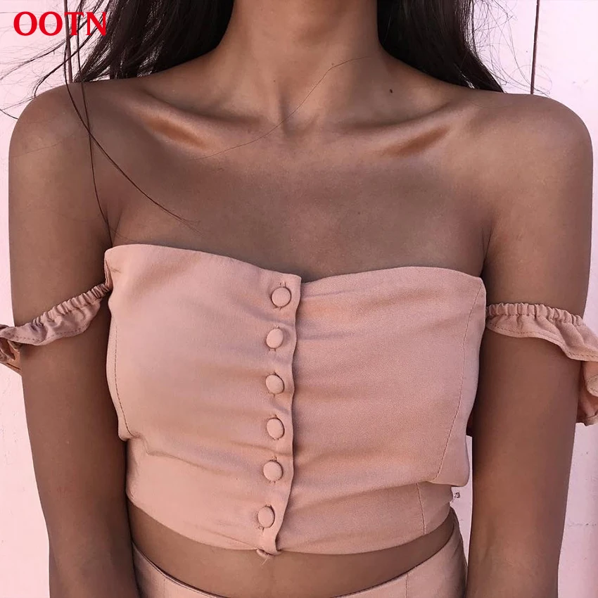 OOTN розовый Обрезанные безрукавки для женщин с открытыми плечами укороченный Топ