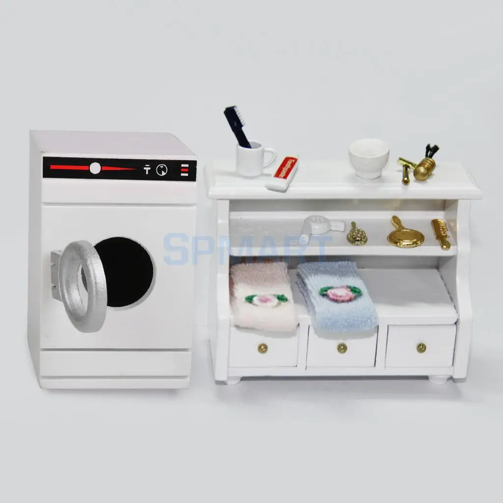 Мини холодильник деревянный серебристый с белой стиральной машинкой