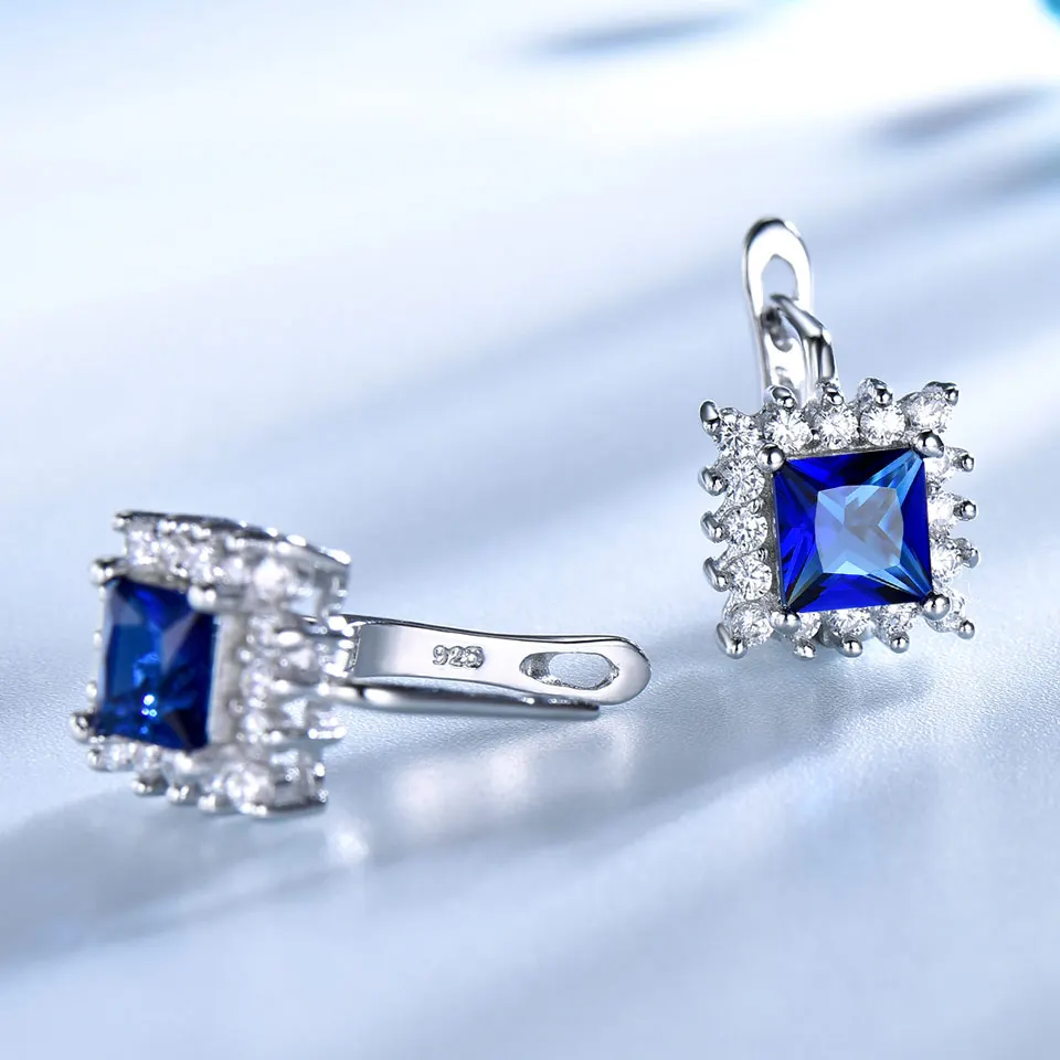 UMCHO Real 925 Sterling Silver Jewelry Square Rich Color Nano Sapphire Clip Earrings For Women Gemstone Luxury Bride Gifts New | Украшения