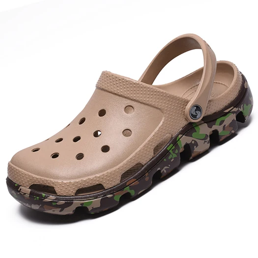 Khaki Camouflage Шлепанцы для сада, резиновые шлепанцы с закрытым носком, мужские сандалии г. летние уличные размеры 47, 46 Сабо - Цвет: Khaki Camouflage