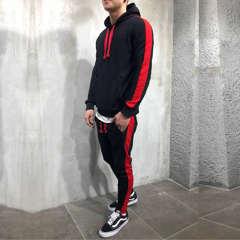 Для мужчин с капюшоном костюм молния и пуговицы Drawstring Hoodie Causul Slim Fit Хип-Хоп
