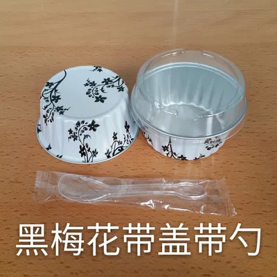 Plum blossom 100 наборов квадратные/чашки для тортов с сердечками/лунные лотки для тортов/коробки для тортов из алюминиевой фольги с крышками/ложками - Цвет: Plum blossom