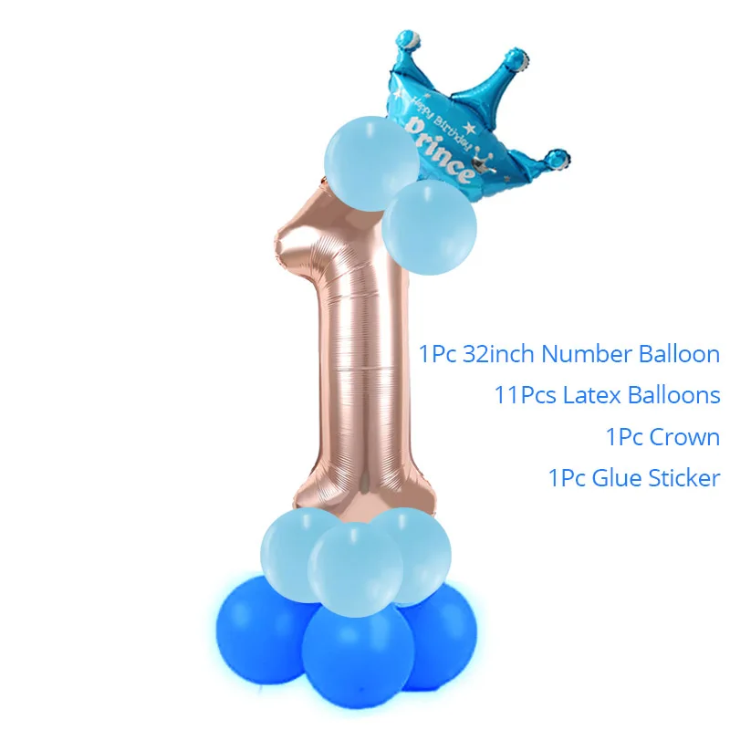 number 1 set WEIGAO First Birthday Photo Clips Banner Garlands One Year Old Blue 1 Number Balloons Baby Shower Boy Birthday Decor Supplies - Цвет: number 1 set