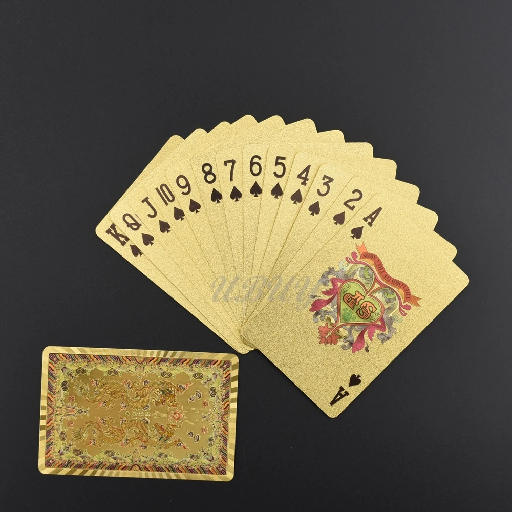 Chinese Mascot Double Dragon Design Gold Playing Cards Plastic Waterproof For Collection Gift | Дом и сад